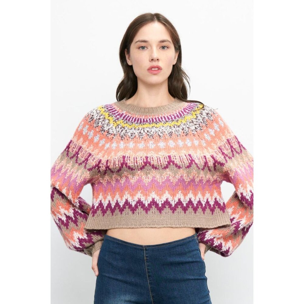 NWT Colorful Fair Isle Cropped Sweater